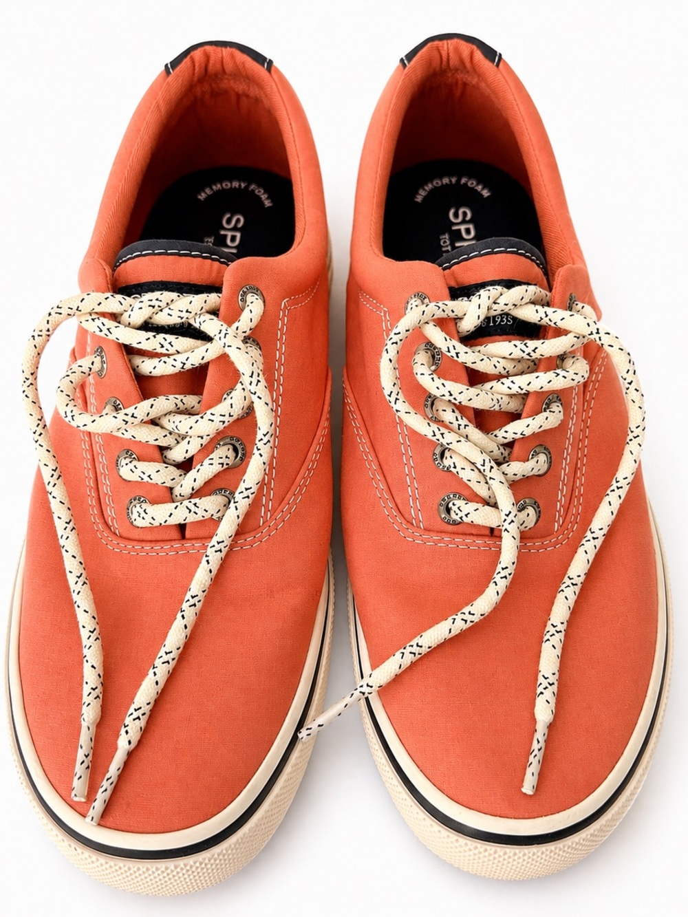Sperry Coral Canvas Lace-Up Sneakers with Cream Speckled Laces